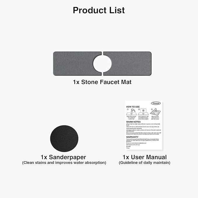 15.8" x 4" Stone Faucet Mat for Kitchen Sink, Quick Drying Diatomite Sink Tray, Faucet Sink Splash Guard for Prevents Moisture Buildup (Dark Gray)