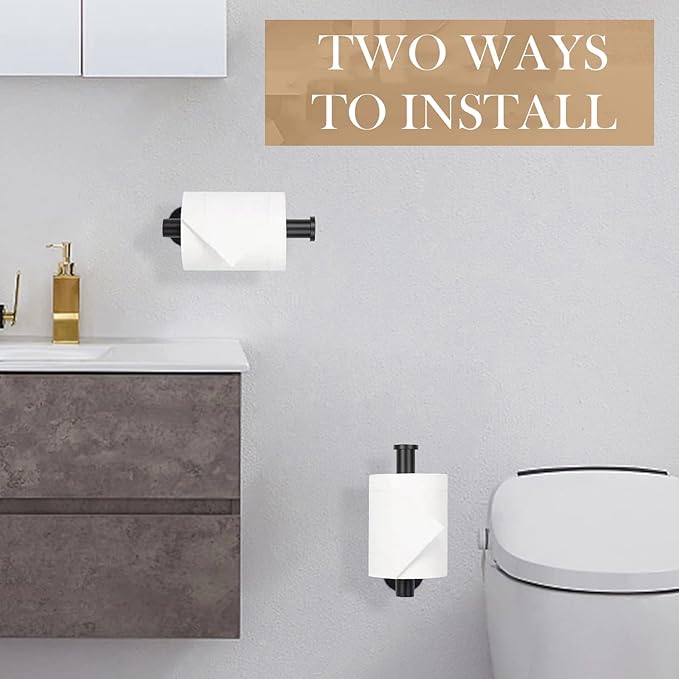 JOPOFI Toilet Paper Holder - Self Adhesive Toilet Paper Holder Wall Mount for Bathroom, Command Strip Stainless Steel Toilet Paper Roll Holder Stick On Wall, No Drilling - Matte Black