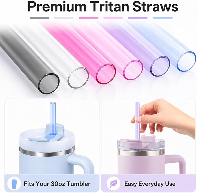 Joshey 10.5 Inch Tritan Replacement Straws for Stanley 30oz Tumbler - 6 Pack Reusable Long Straws with Cleaning Brush, Fits 30oz Stanley Cup Accessories, BPA-Free (Clear)