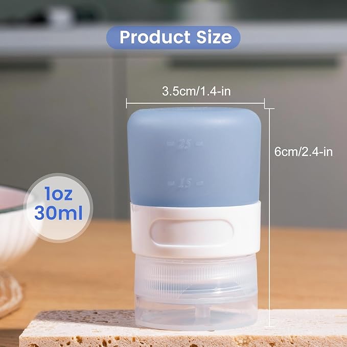 MICEBAY Condiment Squeeze Bottles for Sauces, 1-oz Mini Silicone Salad Dressing Container to Go with Snack Storage Bag, Leakproof Sauce Bottles for Lunch Box, 4 Pack, Blue