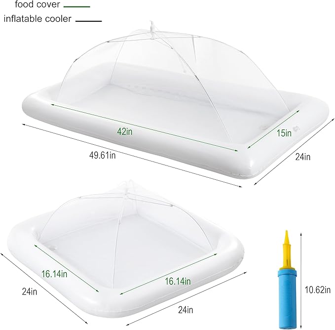 HBlife Inflatable Serving Bar & Mesh Food Cover Combo Set, Party Supplies for Buffet Food Drink Outside, 2 Inflatable Cooler, 2 Food Tents/Food Covers for Outdoors