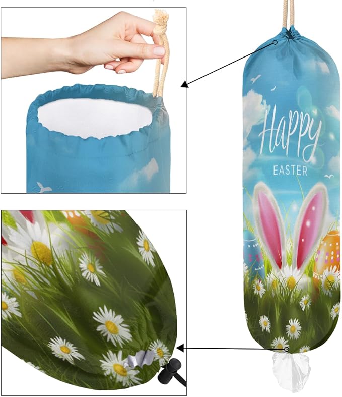 Pardick Plastic Bag Holder, Easter Egg Bunny Grocery Bag Holder for Shopping Bags, Wall Mount Plastic Bag Storage Organizer Dispenser, Storage Holder for Home Kitchen Camper,A-13