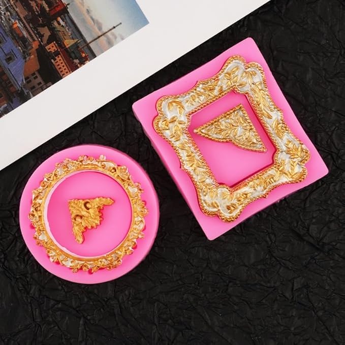 9 PCS Picture Frames Fondant Silicone Molds, TuNan Vintage Style Photo Frame Moulds for Cake Decorating Cupcake Topper Chocolate Candy Polymer Clay