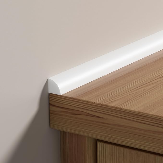 0.25" x 0.25" Slim Quarter Round Molding,20FT Self Adhesive Flexible Trim for Small Gaps, Countertop Wall Seam, Window Sill, Desk & Cabinet Edge, Peel and Stick Finishing Strip