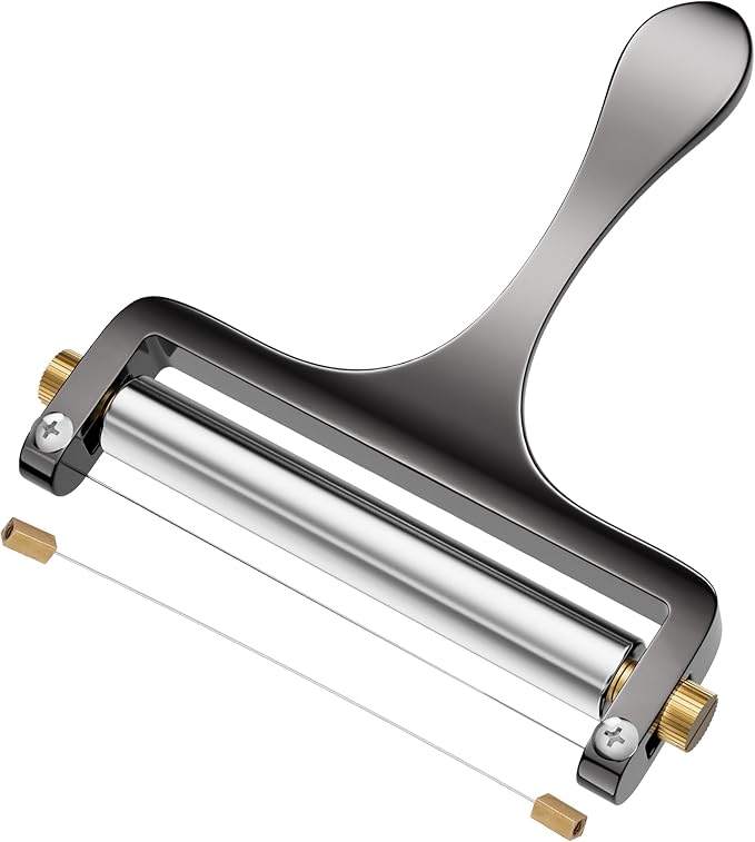 TOPULORS Cheese Slicer Cheese Cutter Stainless Steel Wire Cheese Slicer for Mozzarella, Cheddar, Gouda, And More Block Cheese - Heavy Duty Slicer With 1 Extra Replacement Cutting Wire - Gunmetal Gray