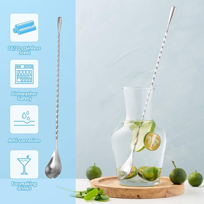 6 Pcs 12 Inch Bar Mixing Spoon Cocktail Spoon Stainless Steel Bar Long Spoon With Spiral Pattern