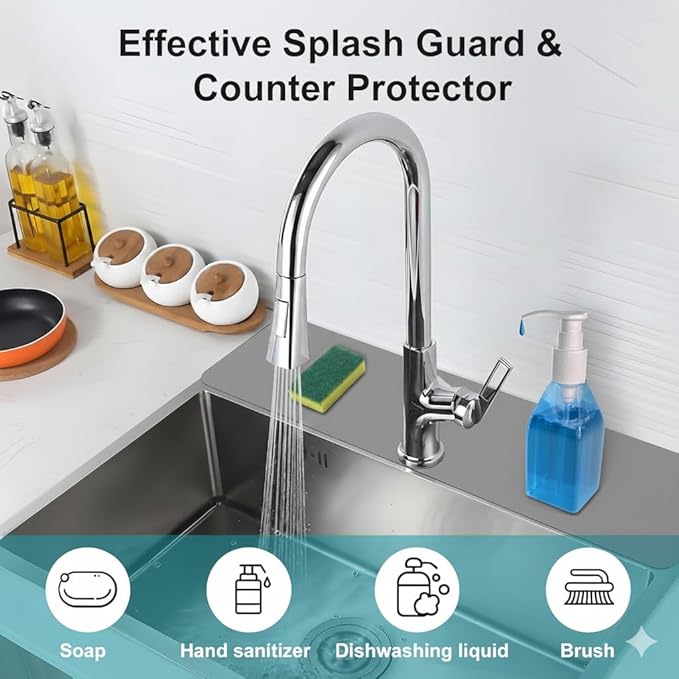Customizable Faucet Mat for Kitchen Sink: 30"L x 5.5"W DIY Cuttable Bathroom Counter Protector - Cut to Fit with 2 or 3 Hole & Oval Rectangle Square Faucet Design - Extra Long Absorbent Splash Guard