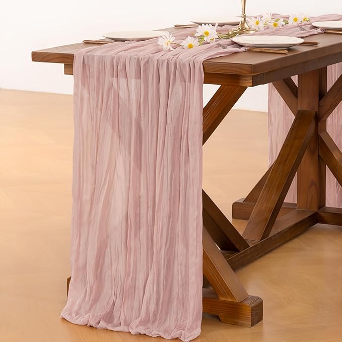 Socomi 15pcs Pink Cheesecloth Table Runner Summer Boho Rustic Gauze Dusty Pink Farmhouse 120 inch 10FT Cheese Cloth Sheer Runner for Wedding Party Baby Shower Birthday Home Decor Holiday