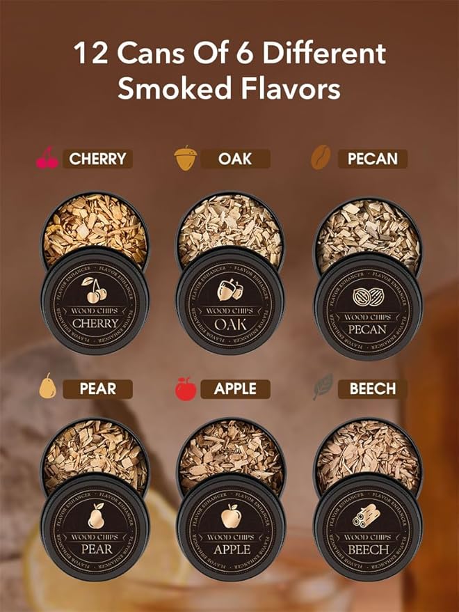 23Pcs Whiskey Smoker Kit with Torch-12 Wood Chips, Ice Ball Mold, Cocktail Smoker Infuser Kit, Old Fashioned Drink Smoker Kit, Birthday Bourbon Whiskey Gifts for Men,Dad,Him, Valentine's Day Gifts