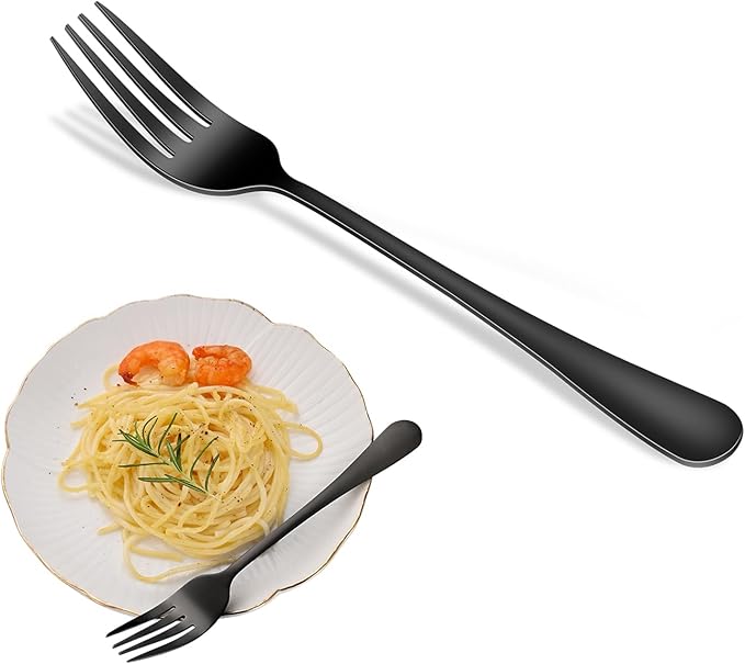 8-Piece Black Salad Forks Set, 6.7 Inch Stainless Steel Dessert Forks, Metal Silverware Small Forks For Kitchen