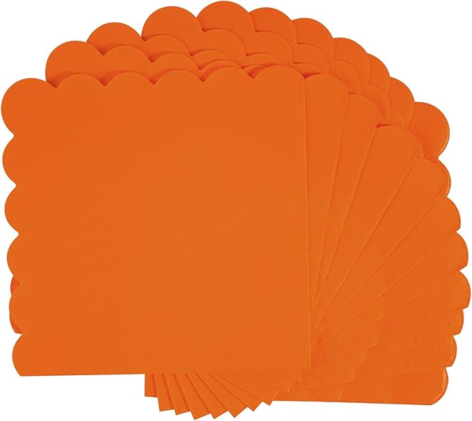 100 Pcs Cocktail Napkins, 2-Ply 5 x 5 Inches Disposable Scalloped Napkins, Thick Premium Dessert Napkins for Party, Wedding, Dinner, Birthday, Anniversary, Festival (Orange)