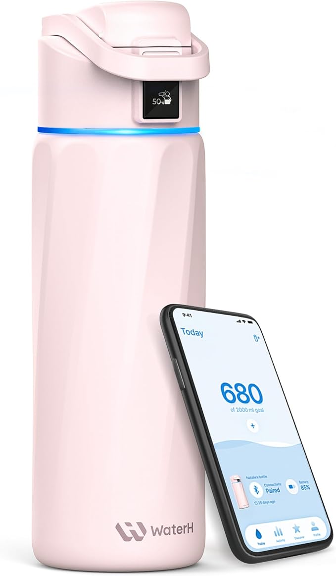 BOOST Smart Water Bottle with Reminder & Tracker, Double Wall Vacuum Insulated Bottles Stainless Steel, BPA-Free Wide Mouth for School, Gym, Office, Ideal for Father's Day, 24oz, Cherry Blossoms