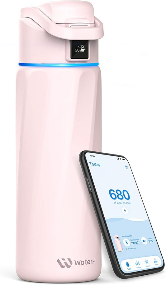 BOOST Smart Water Bottle with Reminder & Tracker, Double Wall Vacuum Insulated Bottles Stainless Steel, BPA-Free Wide Mouth for School, Gym, Office, Ideal for Father's Day, 24oz, Cherry Blossoms