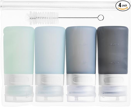 MICEBAY Condiment Squeeze Bottles for Sauces, 2-oz Mini Silicone Salad Dressing Container to Go with Reusable Sandwich Bag, Leakproof Ketchup Bottle for Bento Lunch Box, 4 Pack, Gray