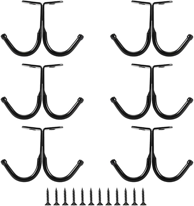 Picowe 6 Pcs Double Prong Ceiling Hook - Under Shelf Coat Hooks Bathroom Towel Bedroom Robe Hook for Hanging Baseball Cap, Coat, Clothes and Jewelry (Black)