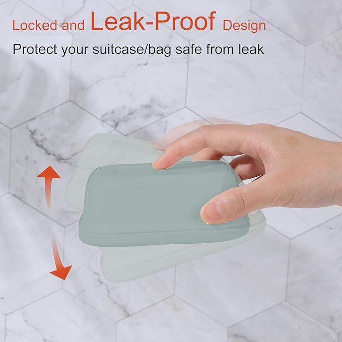 Quatish Soap Holder, Travel Soap Container with Lid, Portable Bar Soap Case, Leakproof Soap Box with Perforations, Soap Dishes for Traveling, Camping, Gym, 3 Pack(Grey,GreyGreen,Greyblue)