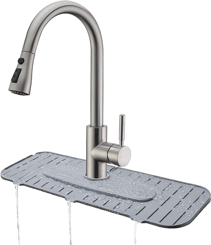 Silicone Faucet Mat, Kingmall Kitchen Faucet Mat Silicone Faucet Drip Catcher for Kitchen Faucet Drip Catcher, Tailor-Made for Faucets with 1cm(0.4 Inch) Deck Plate【Light Grey】