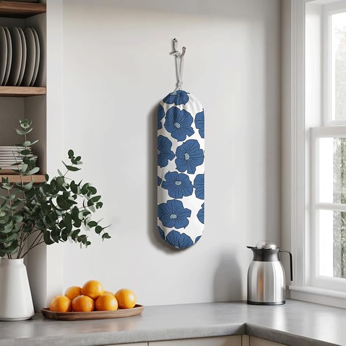 Flower Plastic Bag Holder, Garbage Shopping Trash Bags Carrier Organizer Dispenser, Reusable Grocery Bag Organizer, Wall Mount, Home Kitchen Essentials, Housewarming Gifts