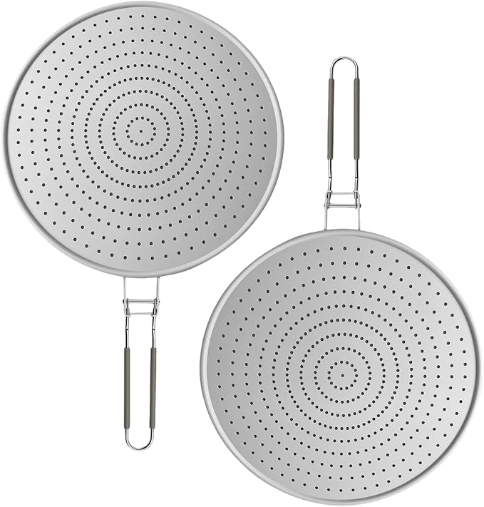 Silicone Splatter Screen for Frying Pan 13 Inch - Grease Splatter Guard with Foldable Handle, Dishwasher Safe & Never Rusts, Fits Most Pans for Stove Top & Bacon Cooking (2pcs)