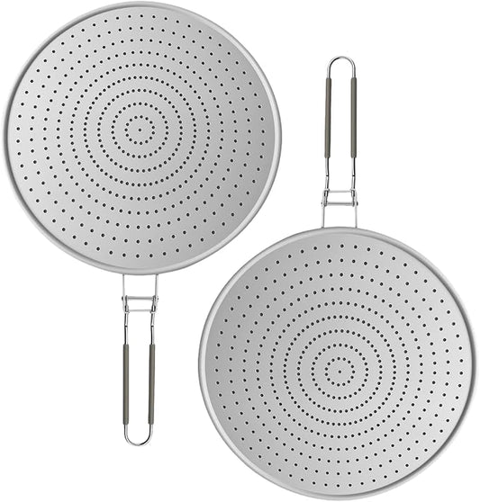 Silicone Splatter Screen for Frying Pan 13 Inch - Grease Splatter Guard with Foldable Handle, Dishwasher Safe & Never Rusts, Fits Most Pans for Stove Top & Bacon Cooking (2pcs)