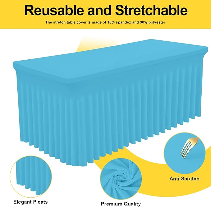 Smiry Spandex Tablecloth 2 Pack, Elastic Fitted Stretch Tablecloth for 6FT Rectangle Tables, Waterproof Washable Table Cover Skirt for Wedding, Banquet & Parties (Blue Mist, 72Lx30Wx30H Inch)