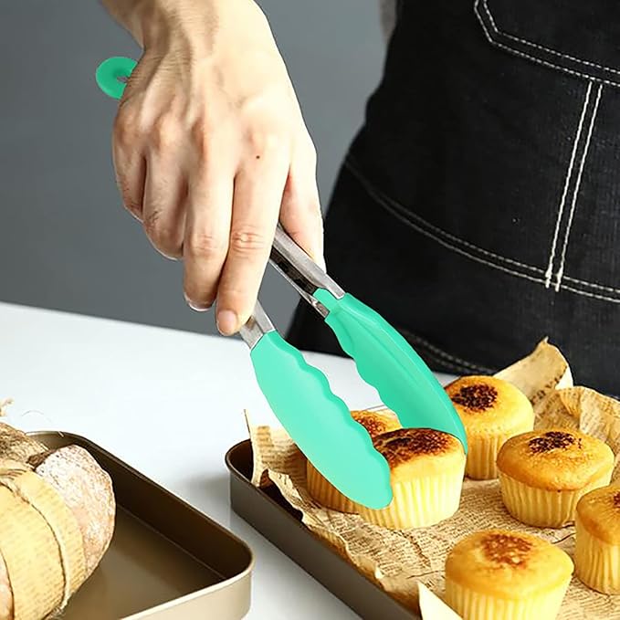 HINMAY Mini Tongs with Silicone Tips 7 Inches Silicone Cooking Tongs, Set of 3 (Mint)