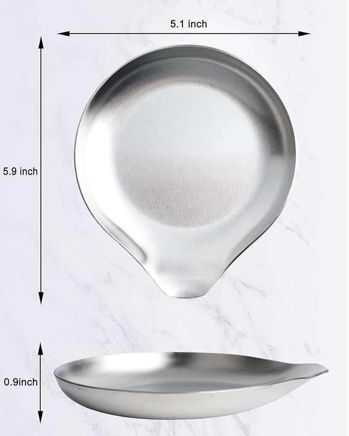 Stainless Steel Spoon Rest, Spatula Ladle Holder, Stainless Steel Utensil Spoon Rest Holder, Brushed Finish, Dishwasher Safe 5.9 x 5.1 Inch (Round Silver 1PC)