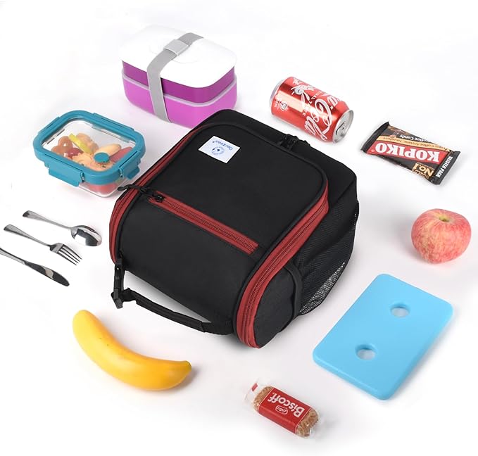 Genteen Kids Lunch Box, Insulated Lunch Bag for men, Toddler, Girl, and Boy; Holds Lunch Box, Water Bottle, & Snacks; Easy-Clean Water-Resistant Fabric & Multiple Zippered Pockets (Black)