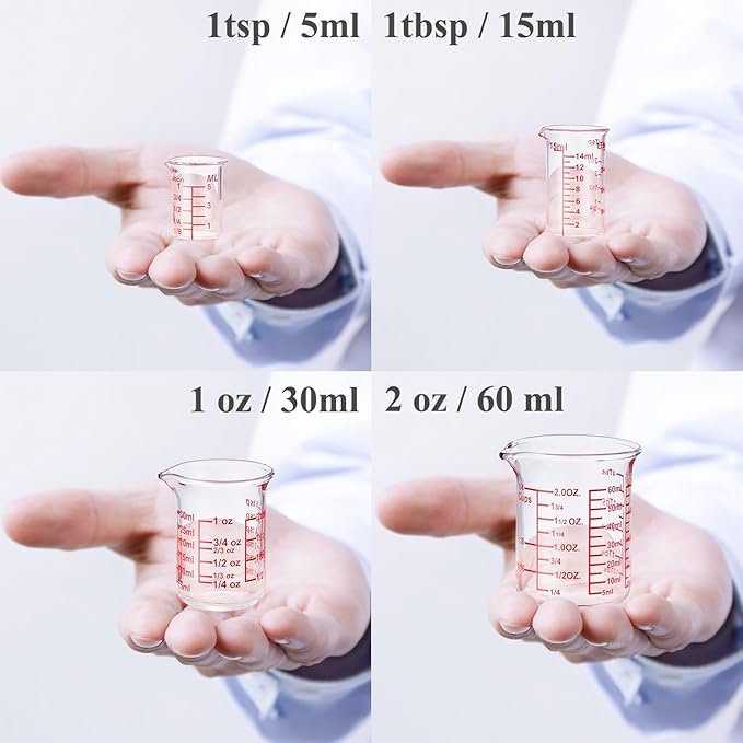 Ackers 4-Piece Glass Measuring Cup Set, Borosilicate Beaker Style Nesting Liquid Measuring Cups