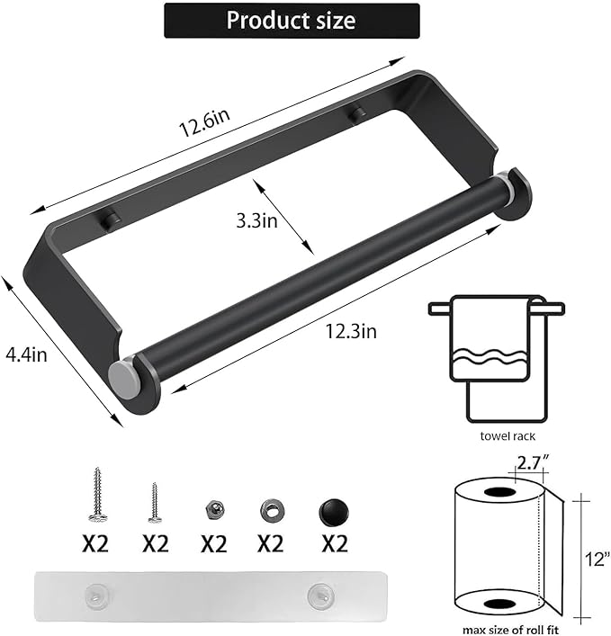 Aheucndg Under Cabinet Paper Towel Holder, Self Adhesive Wall Mount Paper Towel Holder for Kitchen or Bathroom Paper Towel Rack (Black)