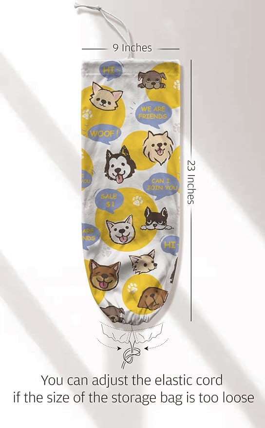 Dogs Plastic Bag Holder,Grocery Shopping Bags Storage Organizer Keeper,Dogs Lover Gifts 23" x 9"