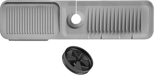 Faucet Mat for Kitchen Sink - Kitchen Sink Splash Guard with FREE Rubber Drain Insert - Faucet Guard Draining Mat, Faucet Mat Dish Soap Sponge Holder for Kitchen Sink (Gray, 24 Inch)