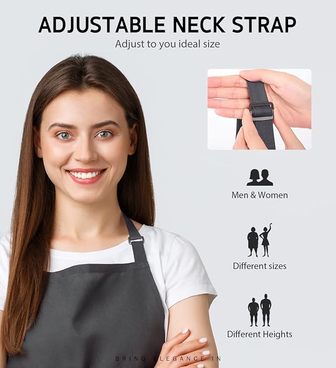 Syntus Apron for Men Women, Adjustable Cooking Kitchen Chef Aprons with 2 Pockets