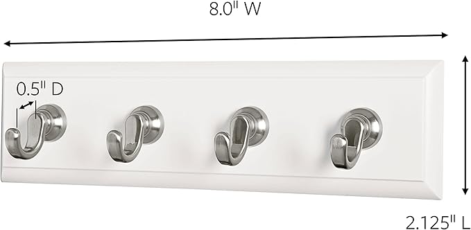 Command Key Rail, 8-inch Rail with 4 Key Hooks and 6 Strips, Quartz, Removable Key_Hooks for Entryway or Hallway, Hang Keys, Hats, Dog Leashes, and Accessories, Holds up to 2 lb (Pack of 8)