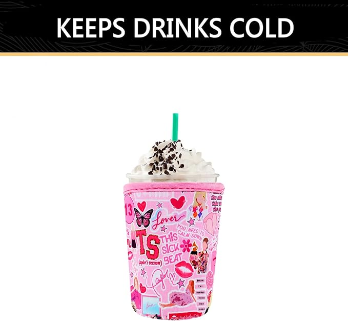 YR Reusable Neoprene Insulator Sleeve for Iced Coffee Cups, 3 Pack Coffee Coolies sleeves for Iced & Hot Drinks, Cold Beverage Cooler Compatible with Starbucks Coffee and More (Pink)