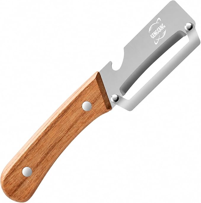 Multi-Functional Vegetable Peeler, Non-Slip Wooden Handle with Sharp Stainless Steel Blade, Built-in Bottle Opener - Perfect Kitchen Peeler For Veggie, Fruit, Potato, Carrot, Apple