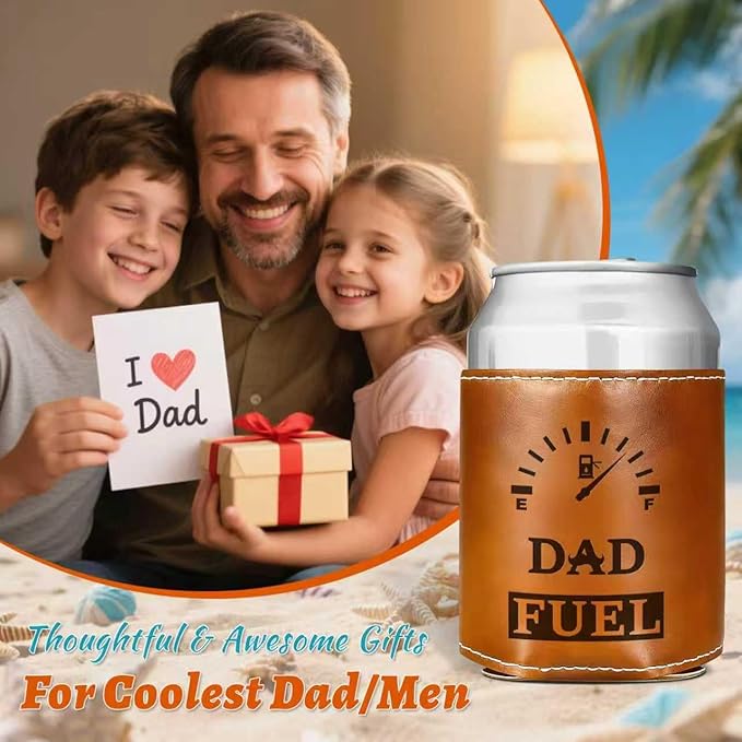 Fathers Day Gifts for Dad from Daughter Son,Funny Gifts for Men,Mens Birthday Gag Cool Retirement Christmas Gifts for Him Husband Grandpa,Leather Can Cooler Sleeve Holder for Soda