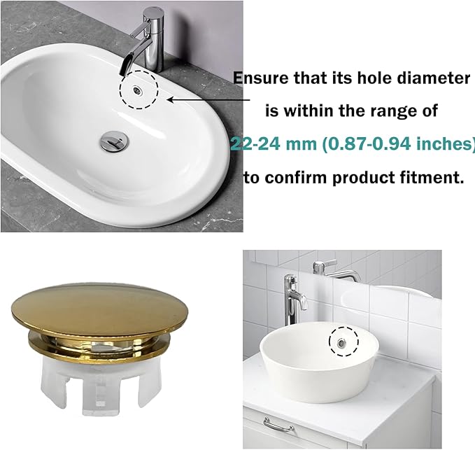 Sink Overflow Hole Cover Basin Trim Insert for Home, Sink, Bathroom, Kitchen Decorative Sink Drain Cap, Double Layer Copper Solid Chrome Overflow Cover(Glossy Gold)