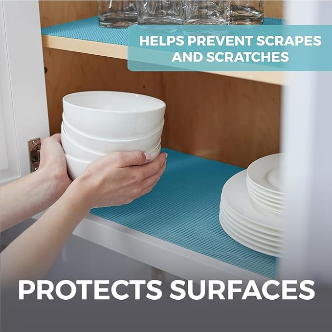HOME GENIE Shelf Drawer and Cabinet Liner, Durable with Strong Grip, 17.5 in x 20 FT, Non Adhesive Liners Protect Kitchen Cabinets and Cupboard, Pantry, Bathroom Drawers and Shelves, Desks, Teal