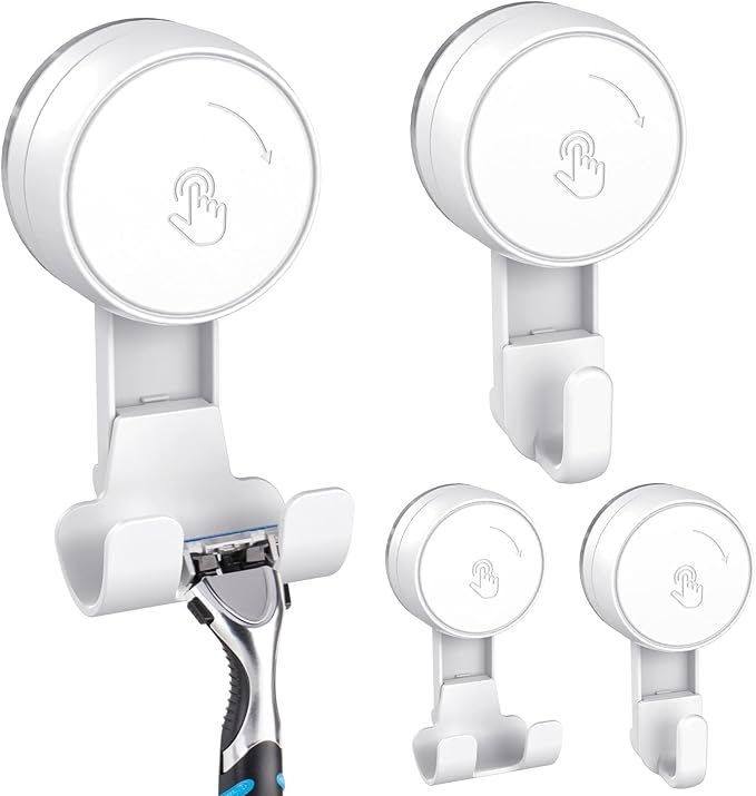 LUXEAR Suction Hooks Powerful Vacuum Suction Cup Hooks-2PACK Razor 2pack Single White