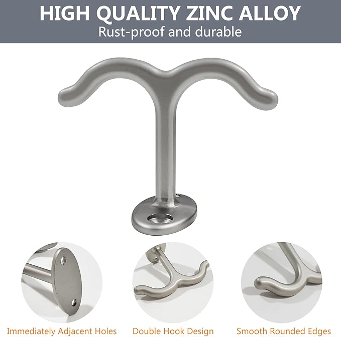 Zinc Alloy Double Prong Ceiling Hook Towel/Robe Clothes Hook for Closet Top Bathroom Kitchen Cabinet Garage (Pack of 6)