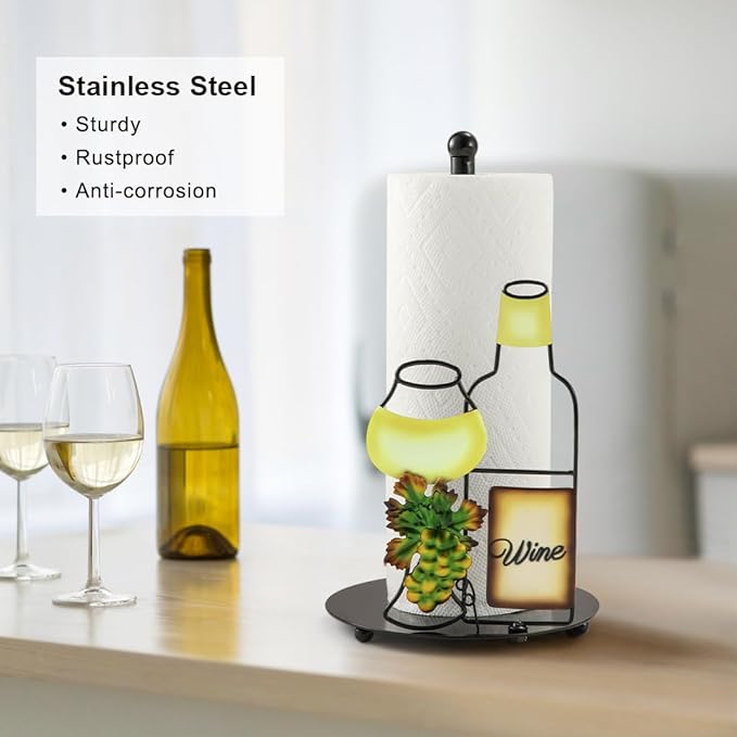 Wine Lovers Gifts - Metal Wine Paper Towel Holder Countertop with Solid Weighted Base, Farmhouse Kitchen Decor, Rustic Country Vintage Decoration Organization