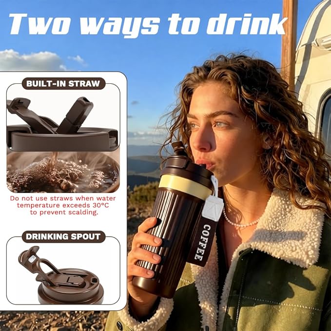 Vacuum-Insulated Stainless Steel Travel Coffee Mug, Leak-Proof Reusable Coffee Cup with Lid-Keeps Drinks Hot & Cold for Hours, Durable Double Wall Tumbler for Men & Women (5th-Dark Coffee, 18OZ)