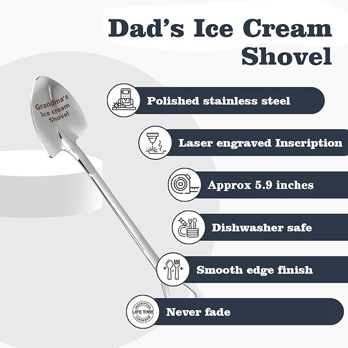 Gifts for Grandma mom Women Ice Cream Spoon Scoop for Ice Cream Lovers, MOM Mother Gifts for mom Women Funny Engraved Stainless Steel Spoon Shovel.