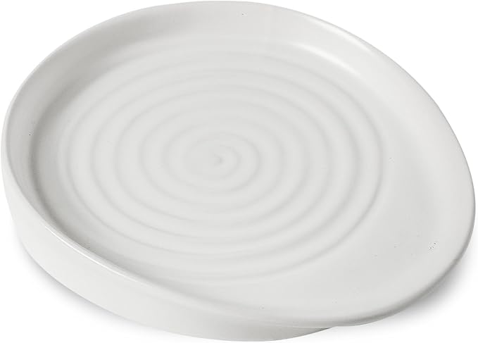 Ceramic Spoon Rest for Stove Top, Spoon Holder for Kitchen Counter, Farmhouse Cooking Utensil Holder for Spoons, Ladles, Spatula, Matte White
