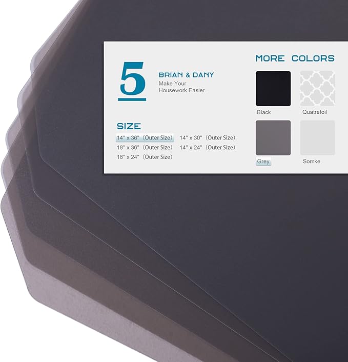 BRIAN & DANY Wire Shelf Liner 14" X 36", Heavy Duty Shelf Liners for Wire Shelving, Waterproof Protector Mats, Set of 5, Charcoal