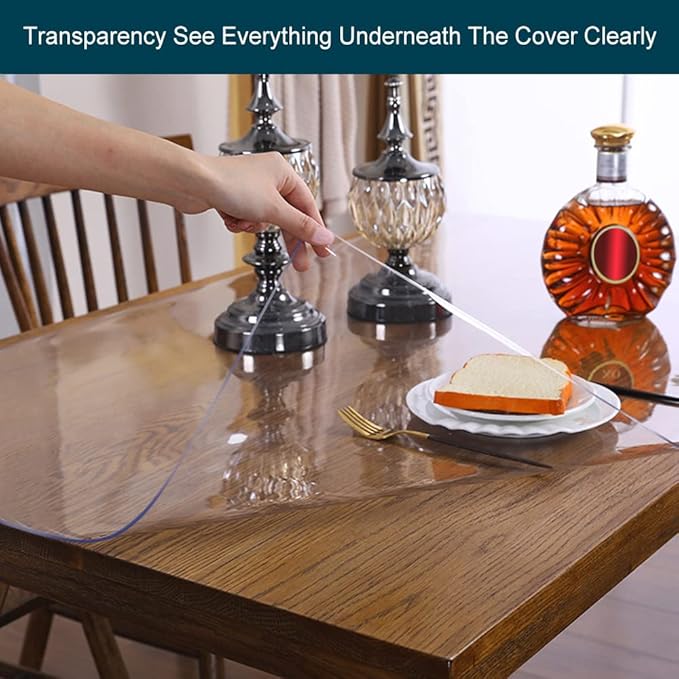 Wadrac Multisize Small PVC Clear Table Cover Top Protector-12x62 inch Heat Resistant Anti Scratch Plastic Cloths Rectangular Vinyl Non-Slip Desk Pad for Children Painting Coffee Table/Writing Desk