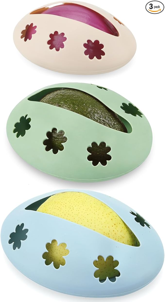 Emptycolor 3 Pack Reusable Silicone Fruit Covers – Avocado Saver, Lemon Keeper & Onion Storage Cover for Fridge | BPA-Free Silicone Food Covers Produce Saver for Fruit Storage