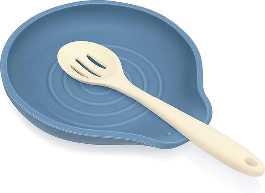 Silicone Spoon Rest for Stove Top - BPA-Free, Heat-Resistant Spoon Holder - Spoon Rest for Kitchen Counter - Large Cooking Utensil Rest for Spoons, Spatulas, Ladles or Tongs - Indigo