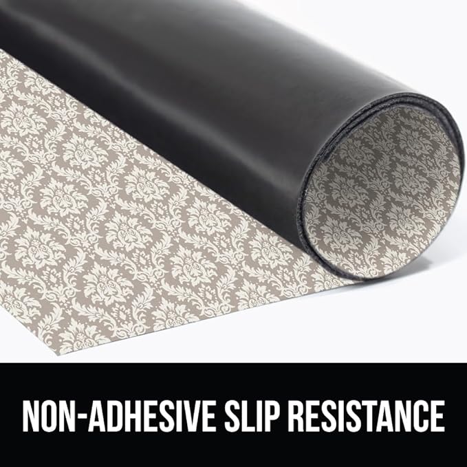GORILLA GRIP LeakGuard Non-Adhesive Under Sink Mat for Kitchen Cabinet, 24x50, Waterproof Quick Dry Shelf Liner, Durable Absorbent Felt Mats for Bathroom Sinks, Cabinets, Dresser, Damask Taupe Cream